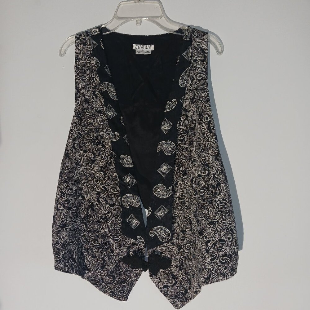 Black & White Silky Boho Vintage Searle Blatt Womens Dressy Vest